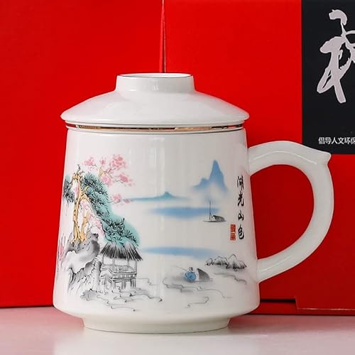 MYLPDZSW HHF Becher Untertassen 401-500 ml Teetasse im chinesischen Stil, Tee-Wassertrennung, Keramiktasse mit Filter, Bürotasse mit Deckel (Farbe : 3) von MYLPDZSW