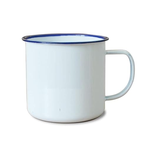 MYLPDZSW HHF Emaille Becher 9 cm 450 ml/10 cm 700 ml Retro Nostalgische Zylinder Tasse Armeegrün/Weiß mit Deckel von binoa