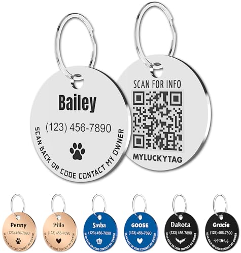 MYLUCKYTAG Personalisierte Haustier ID Tags Hundemarken - QR Code ID Tags - Haustier Online Profil - Senden Sie Haustier Standort Alert E-Mail beim Scannen MYLUCKYTAG Personalisierte Haustier ID Tags Hundemarken - QR Code ID Tags - Haustier Online Profil - Senden Sie Haustier Standort Alert E-Mail beim Scannen von MYLUCKYTAG