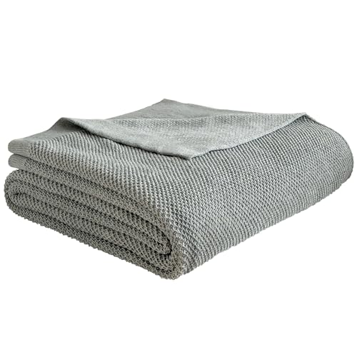 MH MYLUNE HOME Baumwolldecke Strickdecke Öko-Tex 127x152cm Kuscheldecke 100% Baumwolle Sofadecke Wohndecke Gehäkelte Decke Cotton Knitted Blanket-Grau 127 x 152 cm von MH MYLUNE HOME