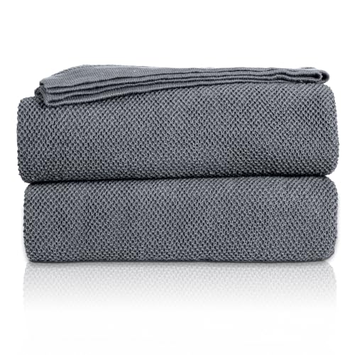 MYLUNE Home Baumwolldecke Strickdecke Öko-Tex 150x200cm Kuscheldecke 100% Baumwolle Sofadecke Wohndecke Gehäkelte Decke Cotton Knitted Blanket-Anthrazit Dunkelgrau 150 x 200 cm von MH MYLUNE HOME