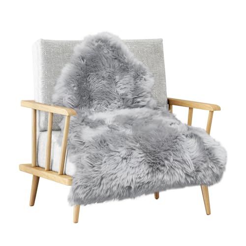 MH MYLUNE HOME Lammfell Teppich Schaffell Echt Groß 85cm x 50cm Schafsfelle Weiche Flauschige Decke Sitzfell Bett Vorleger oder Matte für Wohnzimmer Stuhl Sofa von MH MYLUNE HOME