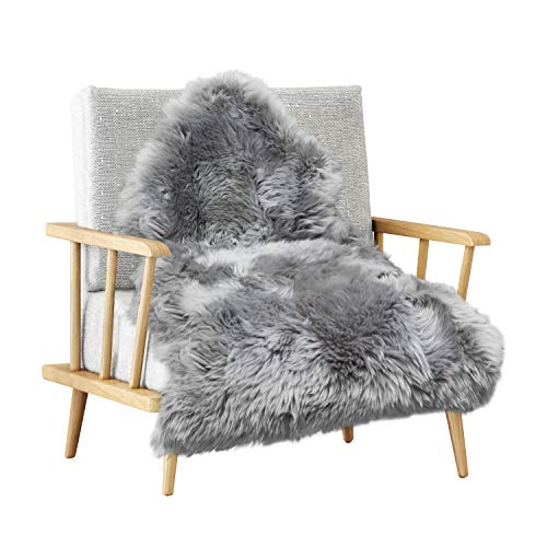 MH MYLUNE HOME Lammfell Teppich Schaffell echt 90 x 60cm schafsfelle grau weiche und Flauschige Decke Sitzfell Bett-Vorleger oder Matte für Wohnzimmer Stuhl Sofa von MH MYLUNE HOME