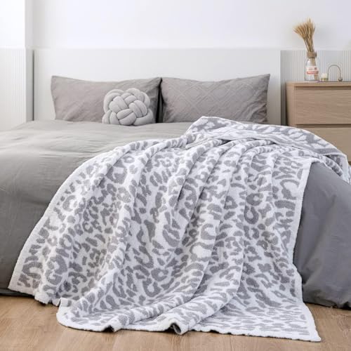 MH MYLUNE HOME Ultraweiche Leoparden Decke Öko-Tex 550GSM Kuscheldecke Sofadecke Kuschelig Cozy Throw Blanket Wohndecke Couchdecke Leoparden Decke Leopardenmuster Geschenke 180x200cm Hellgrau von MH MYLUNE HOME