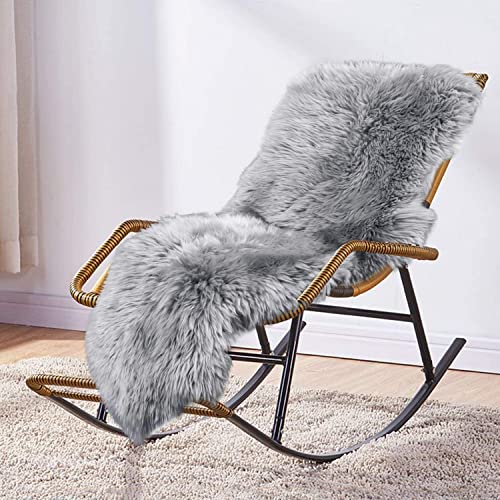 MYLUNE HOME Lammfell Teppich Schaffell echt groß 170X60cm schafsfelle grau weiche und Flauschige Decke Sitzfell Bett-Vorleger oder Matte für Wohnzimmer Stuhl Sofa von MH MYLUNE HOME