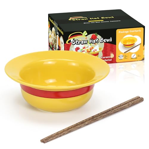 Lustige Anime Strohhut Schüssel Merch Ramen Schüssel mit Essstäbchen Merchandise Witzige Straw Hat Bowl Keramik MüSlischüSsel Ramen Suppenschüssel Set für Freund Gift von MYLYGW