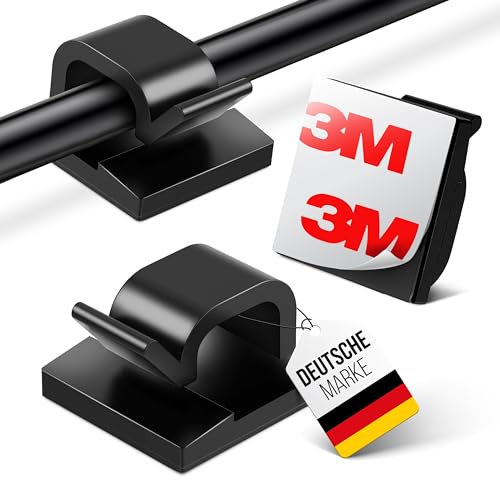 MYMIND® Kabelhalter selbstklebend [3M KLEBER] 50 Stück Indoor & Outdoor - Kabelclips für Kabelmanagement - Kabelklemmen & Kabelorganisator am Schreibtisch - Kabelbefestigung Lichterkette(Schwarz) von MYMIND