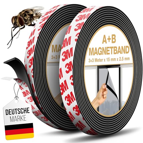 MYMIND® Magnetband A+B Selbstklebend [Extra Stark] für Fliegengitter & Vorhänge mit 3M Kleber - Sehr Starkes Magnetklebeband für Maximale Haftung - Magnetisches Klebeband 3x3 Meter von MYMIND