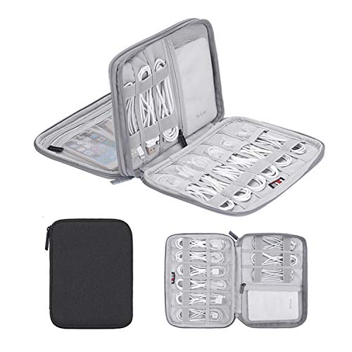 Electronics Organizer, Jelly Comb Elektronisches Zubehör Etui Tragbare Doppelschicht-Kabelaufbewahrungstasche für Handy, Datenleitung, Power Bank, USB-Stick und mehr (Doppelschicht/Klein/Schwarz) von MYMM