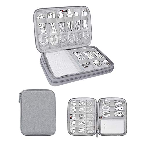 Electronics Organizer, Jelly Comb Elektronisches Zubehör Etui Tragbare Doppelschicht-Kabelaufbewahrungstasche für Handy, Datenleitung, Power Bank, USB-Stick und mehr (Einlagig/Klein/Grau) von MYMM