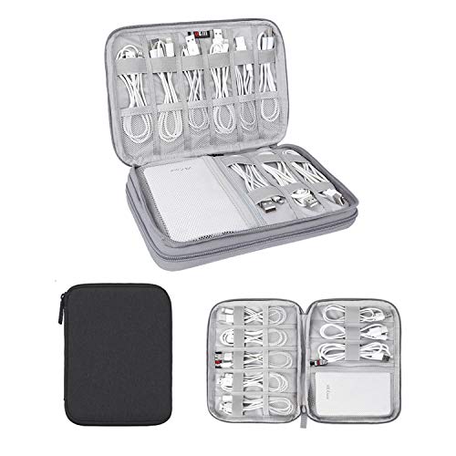 Electronics Organizer, Jelly Comb Elektronisches Zubehör Etui Tragbare Doppelschicht-Kabelaufbewahrungstasche für Handy, Datenleitung, Power Bank, USB-Stick und mehr (Einlagig/Klein/Schwarz) von MYMM