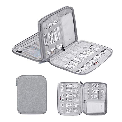 MYMM Electronics Organizer, Jelly Comb Elektronisches Zubehör Etui Tragbare Doppelschicht-Kabelaufbewahrungstasche für Handy, Datenleitung, Power Bank, USB-Stick und mehr (Doppelschicht/Klein/Grau) von MYMM