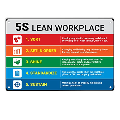 MYMRMO 5S Lean Workplace Landschaftsschild, Metall-Blechschilder für Zuhause/Büro/Garagen/Restaurants/Schlafzimmer/Cafés, Bars, Pub/Männerhöhle, Wanddekoration, Poster, Schild, 30,5 x 20,3 cm MYMRMO 5S Lean Workplace Landschaftsschild, Metall-Blechschilder für Zuhause/Büro/Garagen/Restaurants/Schlafzimmer/Cafés, Bars, Pub/Männerhöhle, Wanddekoration, Poster, Schild, 30,5 x 20,3 cm von MYMRMO