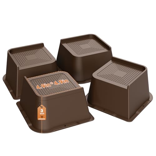 MYMULIKE Möbelerhöhung 7.62cm 4Stück Heavy Duty Furniture Risers, Bis zu 2721,6 Kg L-förmiges Design Bett Lifts Blöcke für Couch Schreibtisch Sofa Tisch Bücherregal(Dunkelbraun, 7.62cm-4Stück) von MYMULIKE