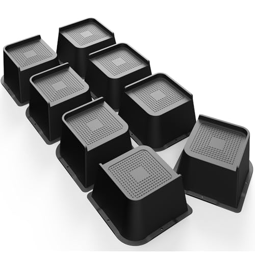 MYMULIKE Möbelerhöhung 7cm Heavy Duty Furniture Risers, Bis zu 2721,6 Kg L-förmiges Design Bett Lifts Blöcke für Couch Schreibtisch Sofa Tisch Bücherregal (Schwarz, 7 cm-8 Stück) von MYMULIKE