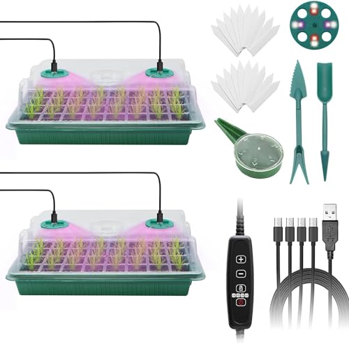 2 Stück 80 Zellen Seed Starter Tray Mini Gewächshaus Anzucht Set mit Timing-Controller einstellbare Helligkeit, Zimmergewächshaus Anzuchtkasten mit Pflanzenlampe für Pflanzenwachstum von MYMULIKE