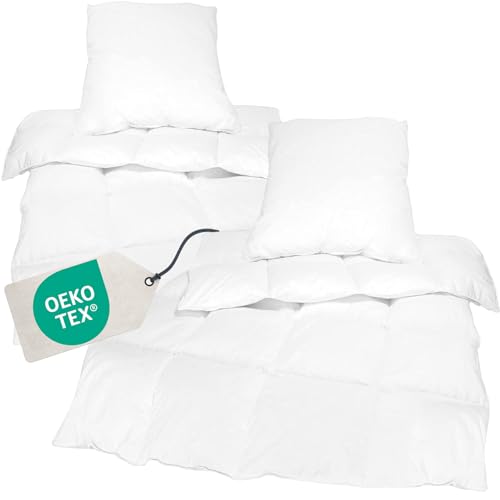 MYNE NYVI Bettenset DreamScience Comfort 135x200 cm 4 teilig - 2X Bettdecke 2X Kopfkissen - 90% Federn 10% Daunen - Bezug aus 100% Baumwolle - Oeko-TEX 100, Allergikergeeignet von MYNE