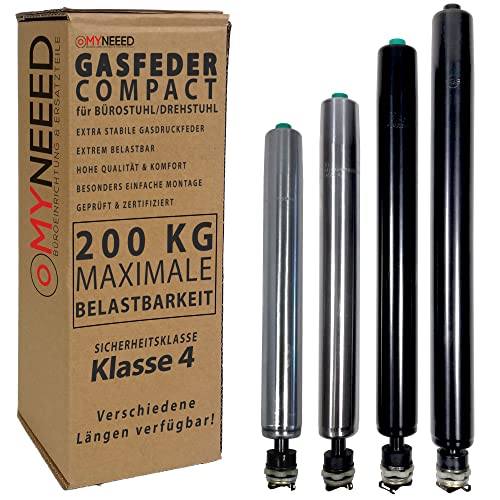 MYNEEED Gasdruckfeder Bürostuhl Ersatzteile Compact - Ersatz Gasfeder bis 200 kg für Drehstuhl Chefsessel - Stufenlos Höhenverstellbar - TÜV & GS Geprüft, Gasfeder Länge:210 mm von MYNEEED