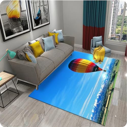 Farbe 3D Heißluftballon Teppiche,Wohnzimmer Schlafzimmer Nachttisch Dekor Teppich,Badezimmer Küche Rutschfester Teppich Boden Matte von MYOBU