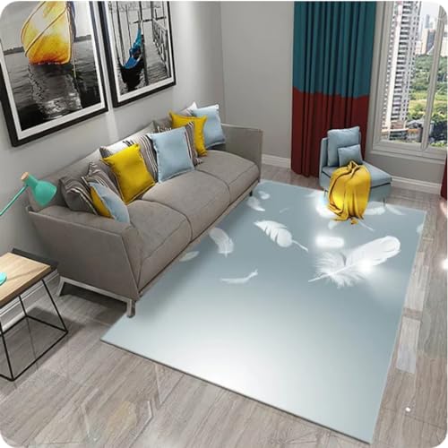 MYOBU Bunter Feder-3D-Teppich, Wohnzimmer-Sofa-Couchtisch-Teppich, Familienschlafzimmer-Nachttischteppich, Rutschfester Badezimmerteppich von MYOBU