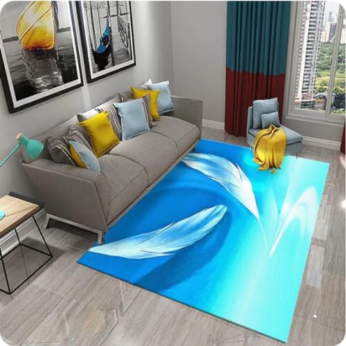 MYOBU Bunter Feder-3D-Teppich, Wohnzimmer-Sofa-Couchtisch-Teppich, Familienschlafzimmer-Nachttischteppich, Rutschfester Badezimmerteppich von MYOBU