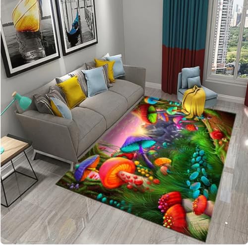 MYOBU Bunter Wald Pilz Pflanze 3D Teppich,Wohnzimmer Schlafzimmer Dekoration Teppich Fußmatte,Badezimmer Küche Anti-Rutsch-Teppich von MYOBU