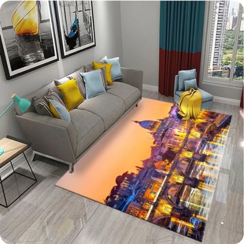 MYOBU London View Landschaft 3D Teppich, Wohnzimmer Sofa Couchtisch Schlafzimmer Anti-Rutsch Bereich Teppiche, Balkon Flur Fußmatte von MYOBU