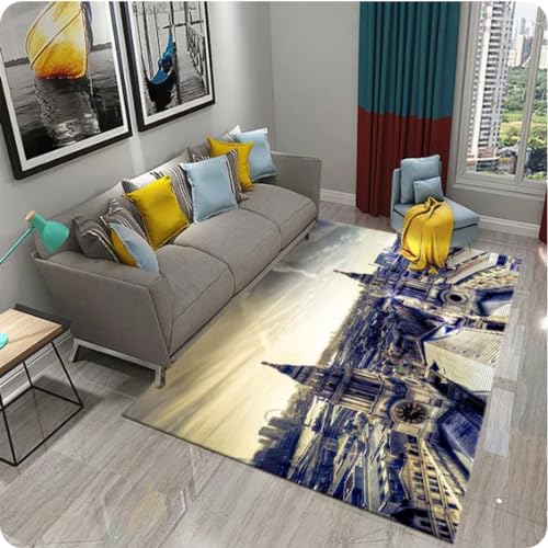 MYOBU London View Landschaft 3D Teppich, Wohnzimmer Sofa Couchtisch Schlafzimmer Anti-Rutsch Bereich Teppiche, Balkon Flur Fußmatte von MYOBU