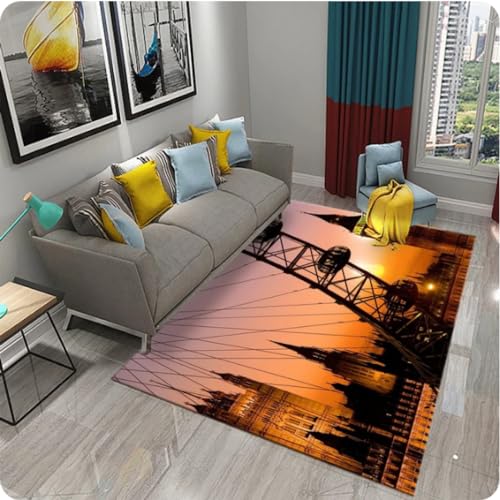 MYOBU London View Landschaft 3D Teppich, Wohnzimmer Sofa Couchtisch Schlafzimmer Anti-Rutsch Bereich Teppiche, Balkon Flur Fußmatte von MYOBU