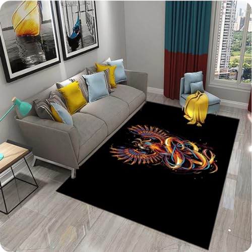 Phoenix Muster 3D Teppich,Wohnzimmer Schlafzimmer Sofa Dekor Bereich Teppich,Küche Badezimmer rutschfeste Bodenmatte Teppich von MYOBU
