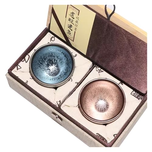 MYOLIO Jianzhan Teetasse 2er-Set, Teegeschirr Tenmoku 120 Ml Chinesischer Keramikbecher Handgemacht Einzigartige Mehrzweck-Teeschale Aus Porzellan Mit Geschenkbox(#2) von MYOLIO