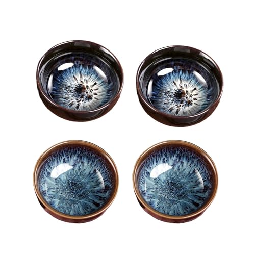 MYOLIO Keramik Teetasse Jianzhan 50 ml Tenmoku Handgemacht Teegeschirr Chinesischer Meisterpokal Vielseitig einsetzbar Porzellan Einzigartig Kung Fu Teeschale, 4er-Set(Ab) von MYOLIO