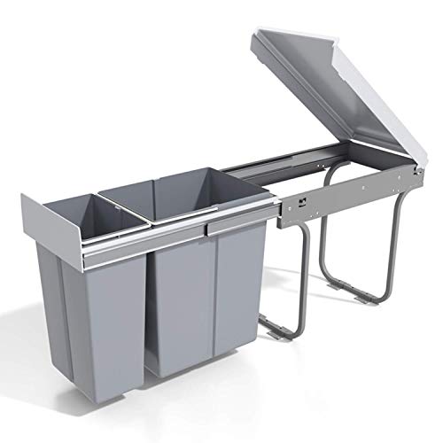 LeHom Ausziehbarer Mülleimer unter der Theke, Recycling-Mülleimer mit Deckel, Küchenschrank, Abfalleimer, Doppelbett, 10 l + 20 l, 30 Liter von MYOYAY