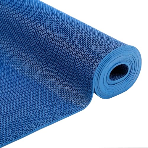 MYOYAY Drainagematte Duschmatte PVC rutschfest Bodenmatte 300x90cm, Antirutschmatte Küchen Läufer Flur Saunaläufer 5.5mm Schneidbar Kommerzielle Fußmatten für Nassbereich, Badezimmer Schwimmbad, Blau von MYOYAY