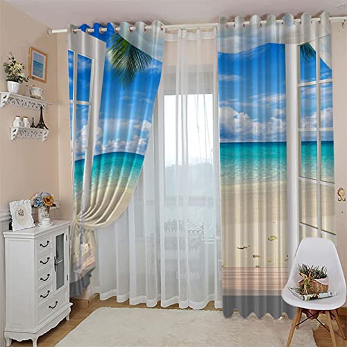 3D Kinderzimmer Verdunkelungsvorhänge Fenster & Meer 2X B110x H215cm 100% Polyester Geeignet Für Wohnzimmer Schlafzimmer Badezimmer Verdunkelungsvorhang Wärmeisolierter von MYPALL