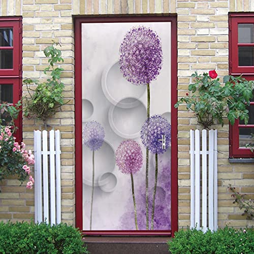 3D Türaufkleber Lila Pusteblume Türtapete Wandbild Selbstklebend PVC Wasserdicht Abnehmbar Türfolie TürPoster Fototapete Wohnzimmer Schlafzimmer küche bad büro Dekoration B90 x H200cm von MYPALL