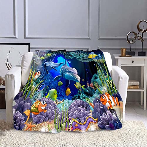 MYPALL 3D Muster Dicke Decke Blau & Unterwasser Flanelldecke Sofadecke Kuscheldecke Mikrofaser Warm, Gemütlich,Super Weiche für Mädchen, Jungen, Erwachsene, Bett, Sofa 130 x 150cm von MYPALL