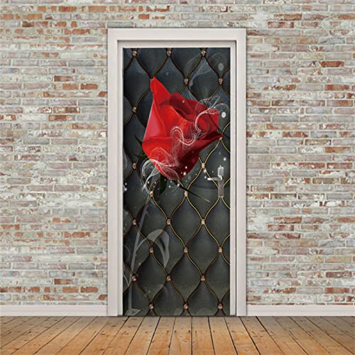 Tür tapeten 3d selbstklebend Rote Rosen Türposter Türaufkleber Wasserdicht Abnehmbare Vinyl türfolie Fototapete diy Wandbild Wohnzimmer Schlafzimmer B85 x H205cm von MYPALL