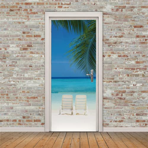 Türtapete Selbstklebend Meer Strand Türtapete Wandbild Selbstklebend PVC Wasserdicht Abnehmbar Türfolie TürPoster Fototapete Wohnzimmer Schlafzimmer küche bad büro Dekoration B90 x H200cm von MYPALL