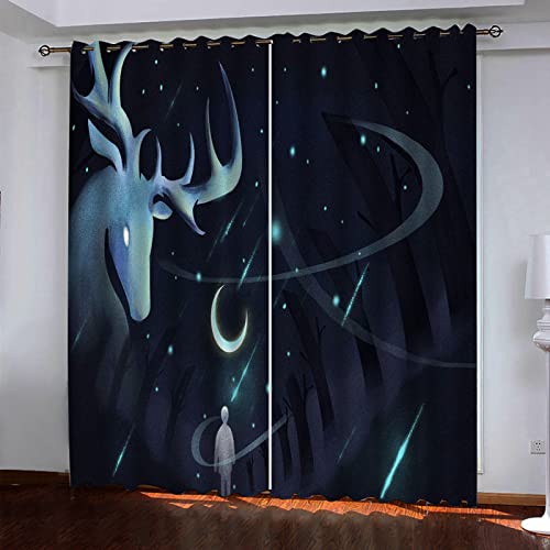 Vorhang Blickdicht Mit Ösen 2Er Set 3D Abstrakter Waldhirsch Muster Verdunkelungsvorhang, Schallschutz Vorhänge Kinderzimmer Junge Mädchen, Thermogardine Fensterdekoration H 300 X B 270 cm von MYPALL