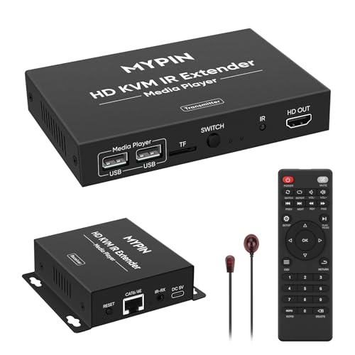 1080P HDMI KVM Extender über Cat 6/7/8 Kabel bis zu 492ft für USB-Laufwerke, HDMI Extender mit 3.5mm Audio & Ausschleifen, Unterstützt IR-Fernbedienung, Unterstützung für eine bis viele Verbindungen 1080P HDMI KVM Extender über Cat 6/7/8 Kabel bis zu 492ft für USB-Laufwerke, HDMI Extender mit 3.5mm Audio & Ausschleifen, Unterstützt IR-Fernbedienung, Unterstützung für eine bis viele Verbindungen von MYPIN