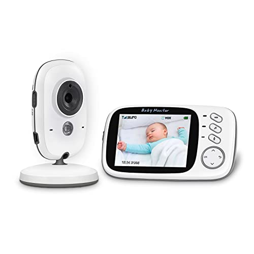 Baby Monitor, Babyphone Videokamera mit 3,2 Zoll LCD Digital Bildschirm und 750mAh wiederaufladbarer Akku, Unterstützt VOX Night Vision Temperature Monitor Gegensprechfunktion(UK-STECKER) von MYPIN