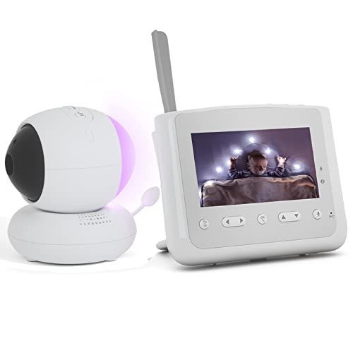 Video-Baby-Monitor, 10.9 cm (4.3 Zoll) Full-HD-Display, Fernbedienung schwenk- und neigbar, Temperatursensor und VOX-Alarm, Fütterungserinnerung, 3-farbiges Nachtlicht, Schlaflieder, Typ C von MYPIN