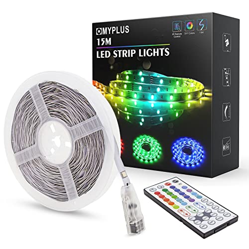 MYPLUS LED Strip 15m, RGB Led Streifen mit Fernbedienung und Netzteil, Farbwechsel LED Leiste für Zuhause, Küche, Schlafzimmer, 20 Grundfarben, 6 Dynamische Modi und DIY-Funktion von MYPLUS