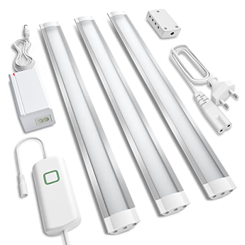 MYPLUS Unterbauleuchte Werkstattlampe Küchenlampe, Dimmbare LED Beleuchtungssatz,10 W,630 lumen,Plug-in Unterschrankbeleuchtung LED Leiste für Thekenschrank Schrankregal Schreibtisch,3er Set von MYPLUS
