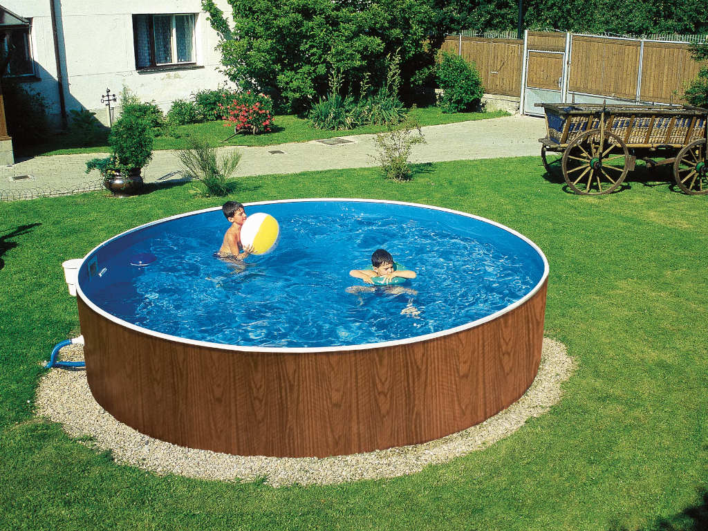 MYPOOL MY- Poolset Splash Holzoptik Ø 3,6 m H: 0,9 m - Stahlwandstärke: 0,3 mm verzinkt und in holzoptiklackiert, Folienstärke: 0,225 mm, von MYPOOL