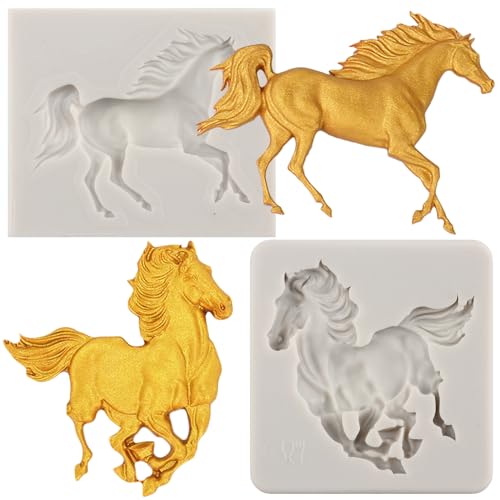 MYPRACS 2 Stück Laufendes Pferd Silikonform Pferde Fondant Formen zum Dekorieren von Kuchen Cupcake Topper Süßigkeiten Schokolade Gummipaste Polymer Ton von MYPRACS