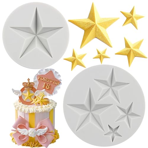 MYPRACS 2 Stück Stern Fondant Silikonform fünfzackiger Stern Schokoladenformen zum Dekorieren von Kuchen Cupcake Topper Süßigkeiten Schokolade Gummipaste Polymerton von MYPRACS