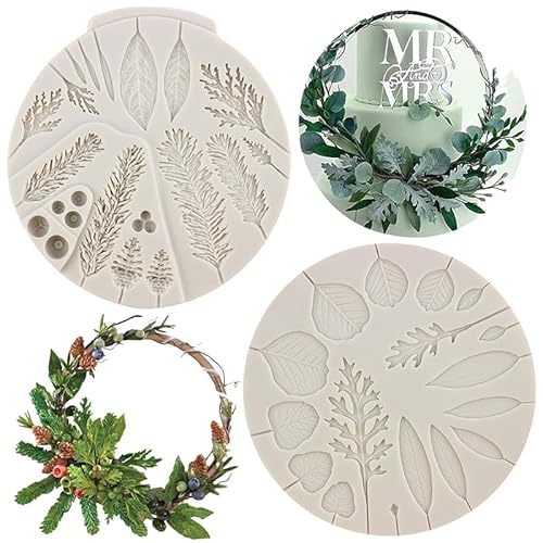 MYPRACS 2 Stück Winter Foliage Flower Pro Silikonform Tannenzapfenzweig Fondantform Lorbeerblattformen für Kuchendekoration Cupcake Topper Süßigkeiten Schokolade Gummipaste Polymerton von MYPRACS