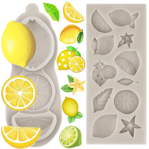 MYPRACS 2 Stück Zitronen Fondant Formen Somme, Obst Blumen Silikon Süßigkeiten Schokolade Zitronenscheiben Harzform zum Dekorieren von Kuchen Cupcake Topper Gummipaste Polymerton von MYPRACS
